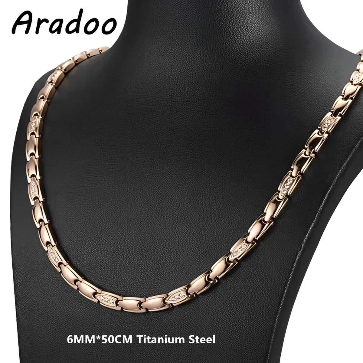 

ARADOO Titanium Steel Magnetic Therapy Choker Necklace Zirconia & Hematite Stainless Steel Collarbone Chain