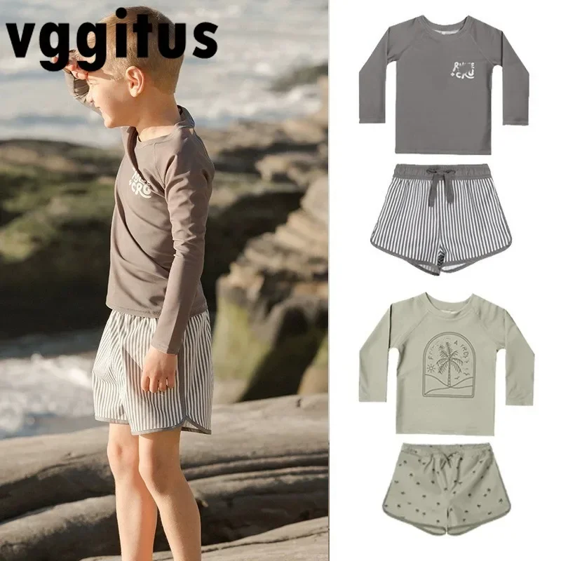 

New Summer Kids Boy Split Swimsuit Beach Swimwear Children's Long Sleeved Sunscreen Baby Swimming Clothing HG205