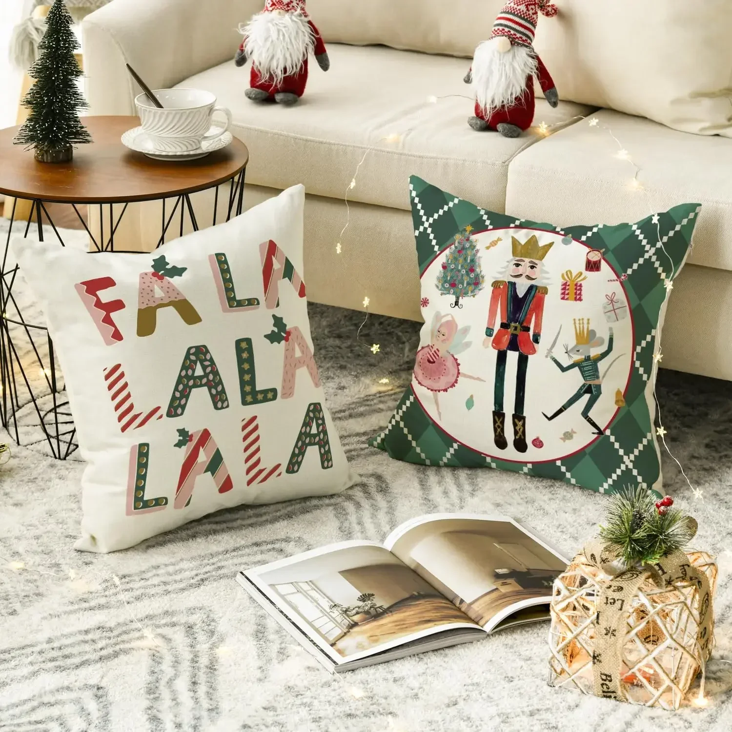 Merry Christmas Nutcracker Green Throw Pillow Covers, Winter Holiday Party Cushion Case Decoration for Sofa Couch 60X60