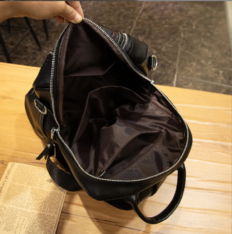 Wysokiej jakości skórzane plecaki podróżne damskie 2026, duże, z podwójnym zamkiem, torby na ramię, torby typu tote, torby na laptopa, torby szkolne.