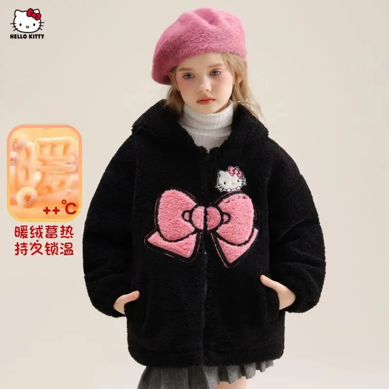 Sanrios Kids Hello Kitty Y2K Cotton-Padded Jacket Cartoon Winter Quilted Jacket Anime Warm Zip Coat Cute Outdoor Tops Girl Gift