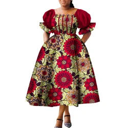 Vestidos de estilo africano para mujer, vestidos de cintura alta con mangas abullonadas, vestido africano Ankara, vestido de princesa, bata africana para mujer WY9970