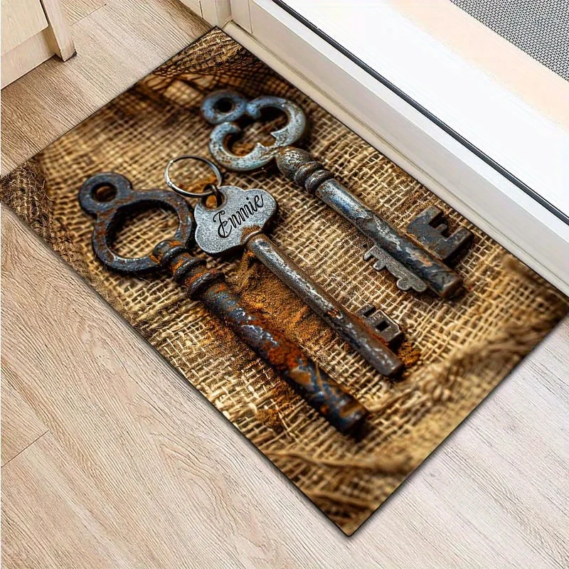 1pc Antique Three Keys Pattern Area Rug, Versatile Home Decor, Ideal Welcome & Decor Gift, Perfect for Living Room Kitchen