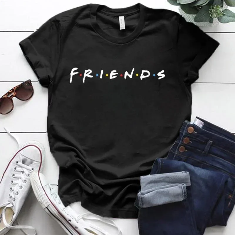 2024 Women\'s Fashion Printed Friends Print T-shirts Summer Casual Loose Round Neck Creative Personalized T-shirts Cotton Tops