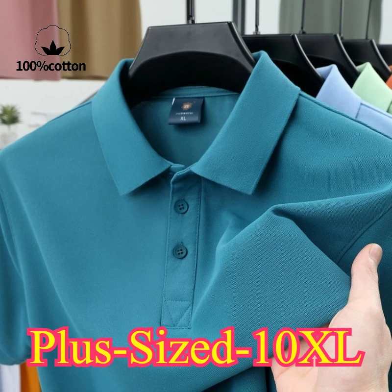 

10XL(fits 140kg) Men's 100% Cotton Polo Shirt, Solid Color Business Short Sleeve T-Shirt， Casual Loose Top Oversized