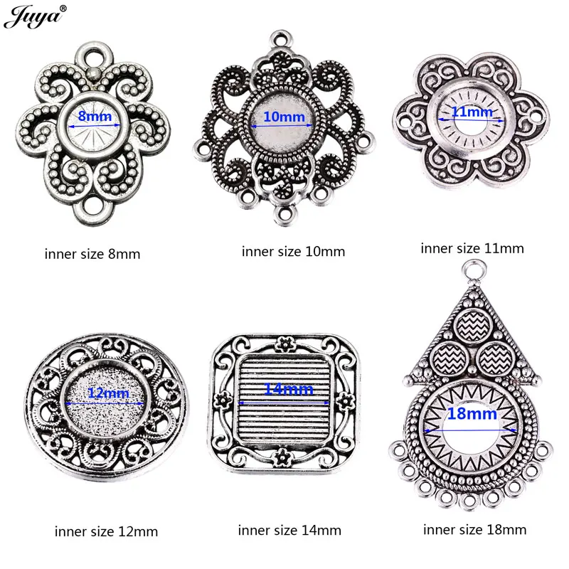 10pcs New Alloy Connector Cabochon Base 8 10 11 12 14 18mm Inner Diameter Bezles Tray For Bracelets Jewelry Making Accessories