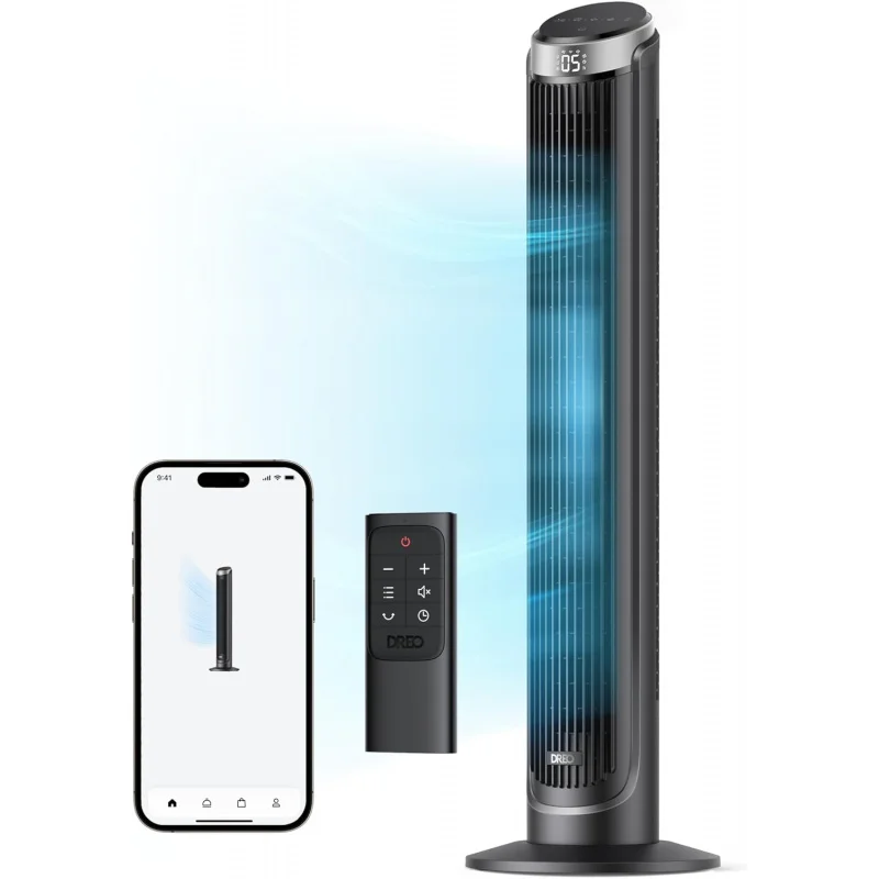 Dreo 40'' WiFi Tower Fan, 26ft/s High-Speed Cooling, Quiet Floor Fan with Remote, 90° Oscillating Fan, 4 Modes, 8H Timer, Touch