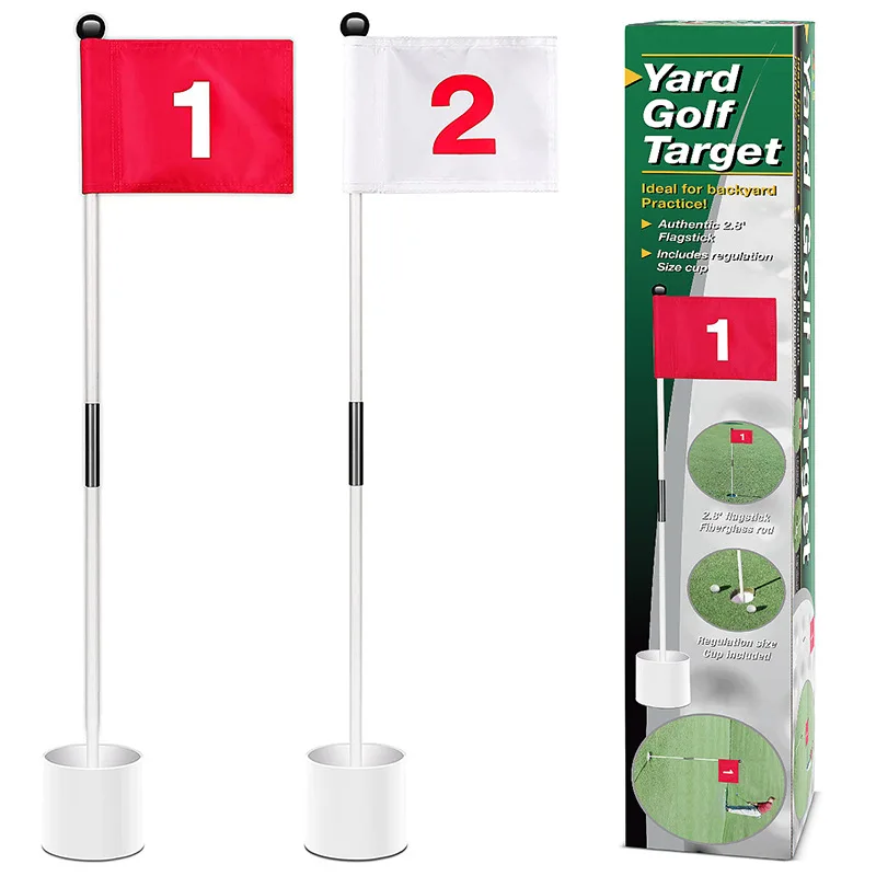 Golf Flagpole Hole Cup Holder,4‑Inch White Plastic Golf Cup,87CM Flagpole with Red/Blue/White Flag, Golf Course Accessory