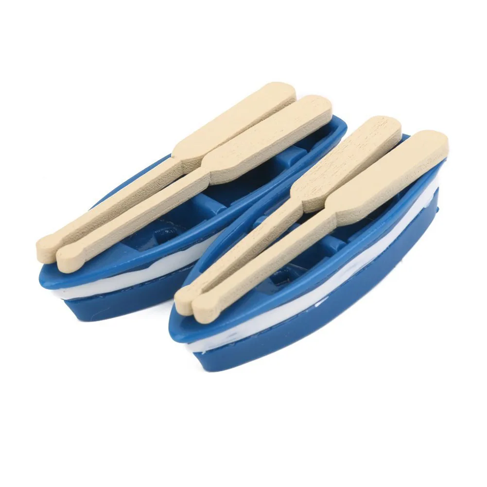 

2 Sets Mini Blue Resin Boat 6x2cm Wooden Quant for Moss Micro Landscape Ornaments Gardening Decor Mini House Boat Model