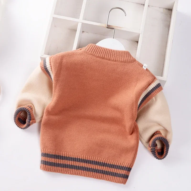 2024 Autumn Winter Baby Boys Sweater Children Knitted Clothes Kids Pullover Jumper Toddler Coat Striped Cartoon Sweaters