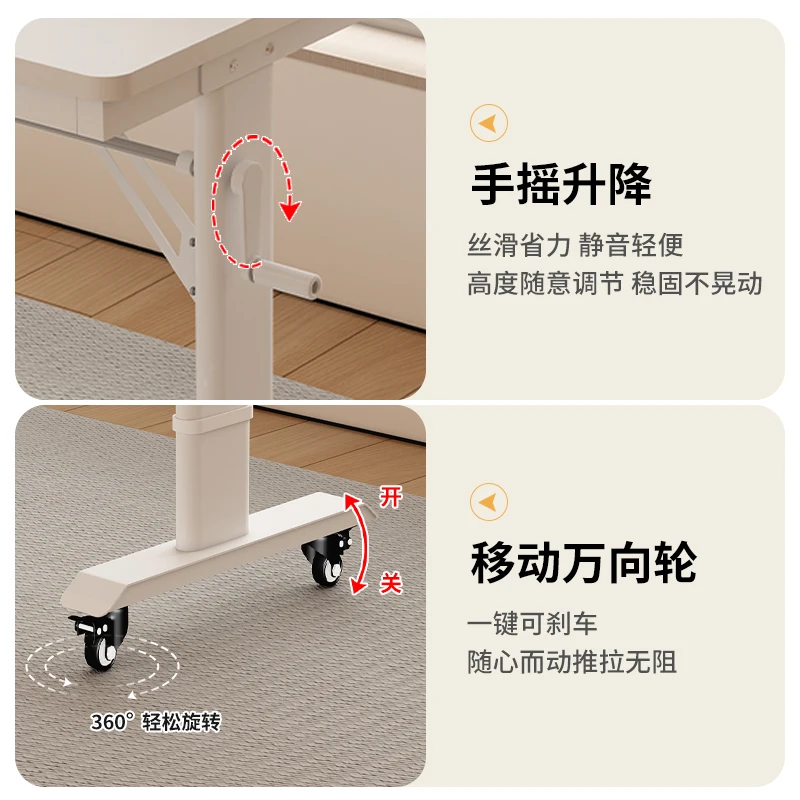 Lifting long table Movable balcony Solid wood cross bed Small apartment bedside desk Computer table