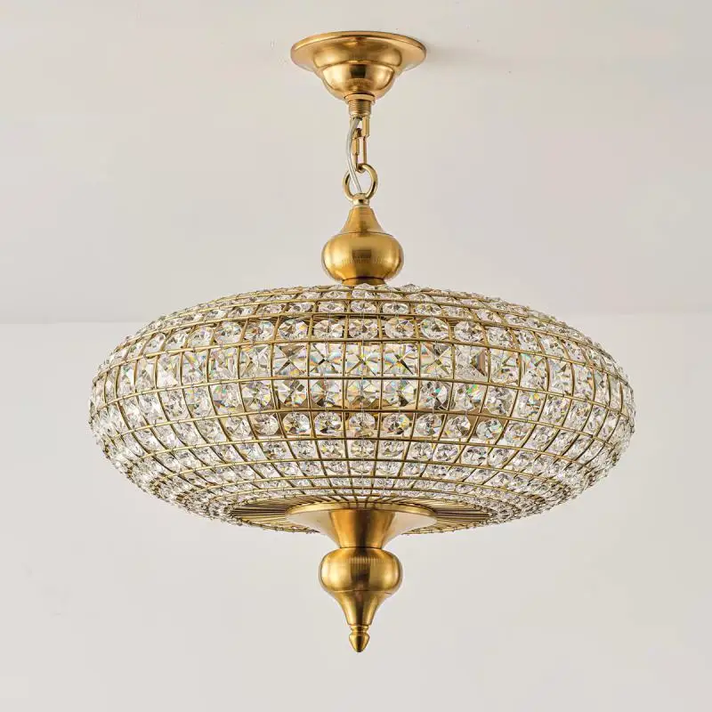 

Retro American-style Crystal Chandelier - round Interior Lighting Fixture for Living Room Dining Room Bedroom Decor
