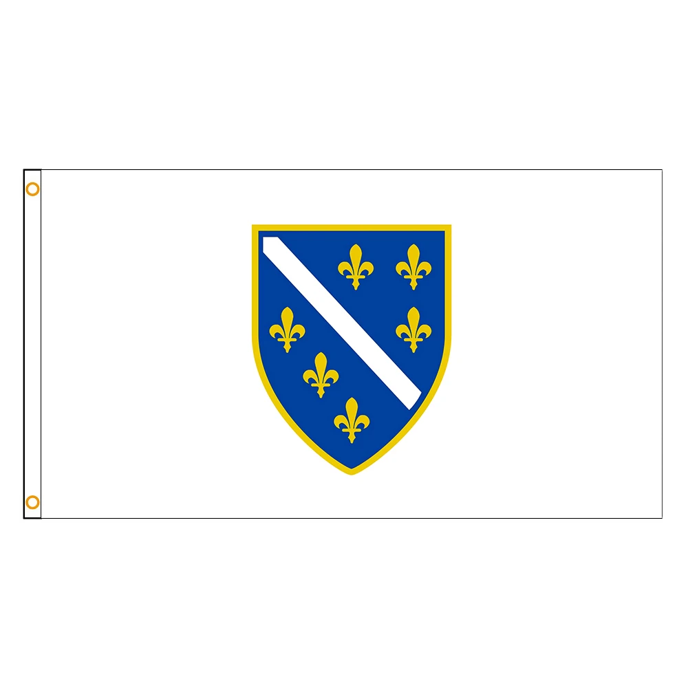 Flaga Bosny i Hercegowiny 1992-1998, 90x150cm, poliester, nadruk, historyczna flaga, baner do dekoracji domu lub na zewnątrz.