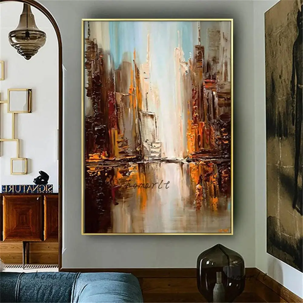 لوحة زيتية قماشية بنية مجردة ، منظر طبيعي داخلي ، لوحة جدارية لغرفة المعيشة ، ديكور المنزل ، مرسومة يدويًا