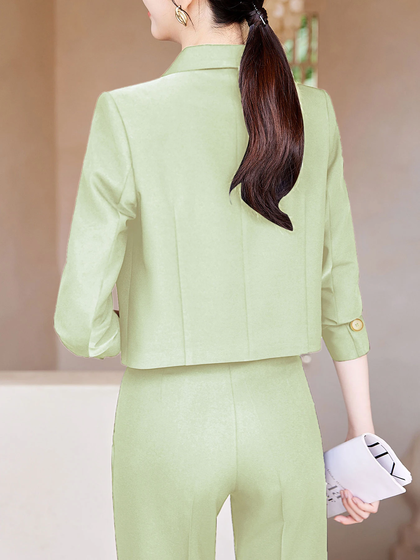 Short Double-Breasted Suit Trousers, Notch Collar Temperament Design Office Versatile Suit Set