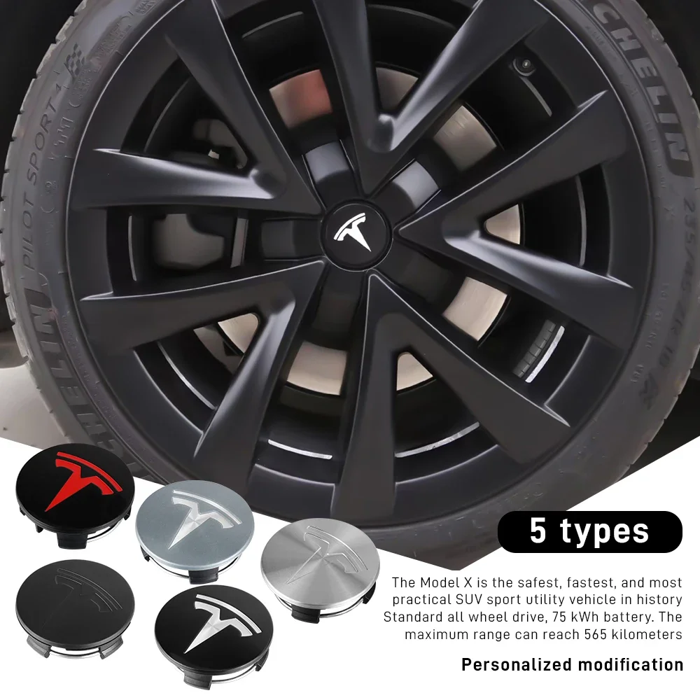 

4pcs For Tesla Model 3 Model S Model X Model Y Cybertruck Roadster Car Badge Wheel Center Hub Cap Cover Accessories Auto Styling