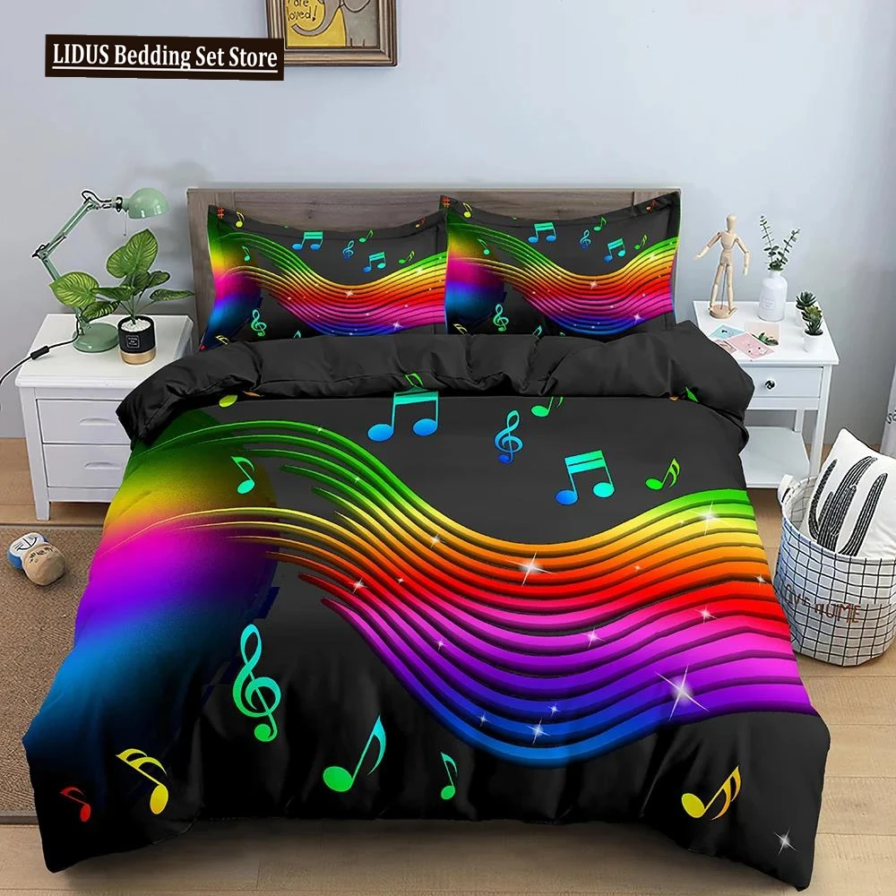 

Music Note Print Bedding Set Psychedelic Duvet Cover Set Polyester Quilt Cover EU Double King Size Adult Kids Bed Accessories