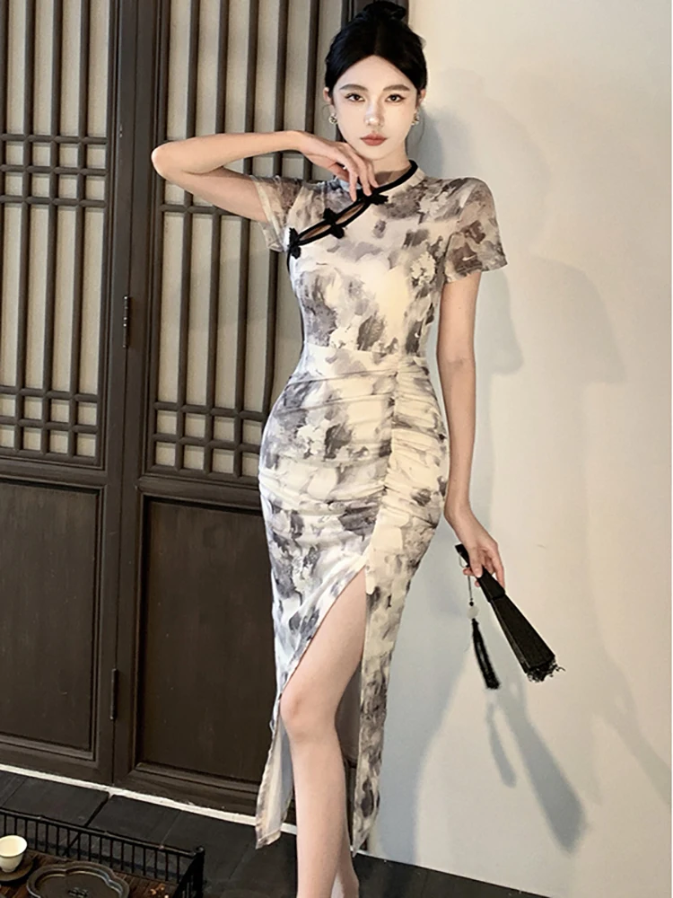 ผู้หญิงดอกไม้วินเทจเทศกาลชุดยาวฤดูร้อนแขนสั้นBodyconพรหมเสื้อผ้า 2025 เกาหลีชุดราตรีหรูหรา