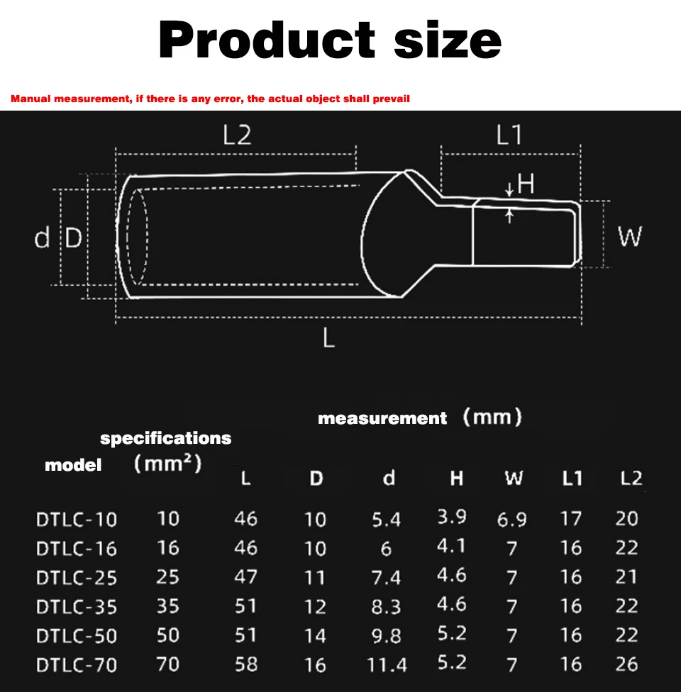 10 Stück C45 Kabelschuhe aus Kupfer und Aluminium für Sicherungsautomaten, DTL-10/16/25/35/50/70mm Kupfer-Aluminium-Einpresskabelschuhe – Detail 7