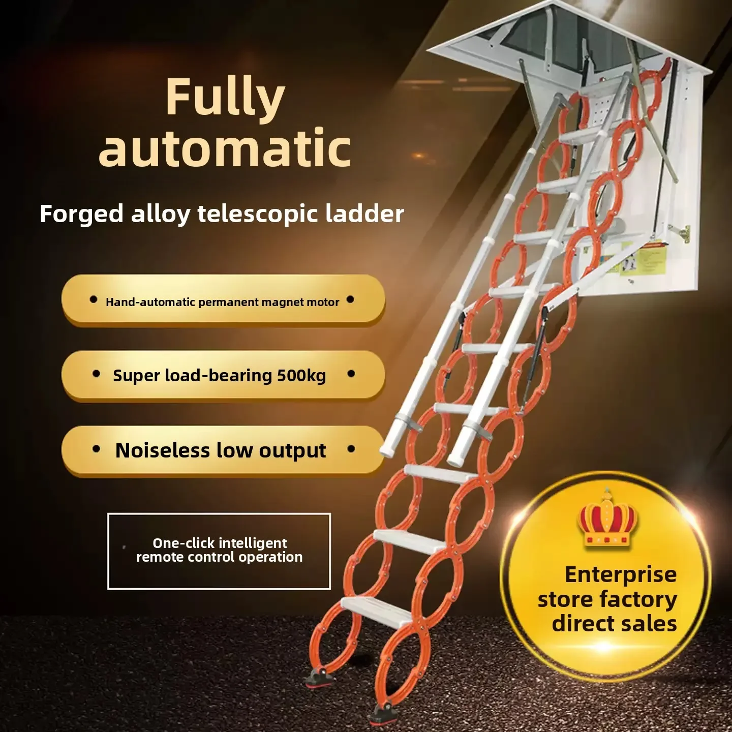 

Стандартная стальная телескопическая лестница-чердак, автоматический пульт дистанционного управления с поручнем