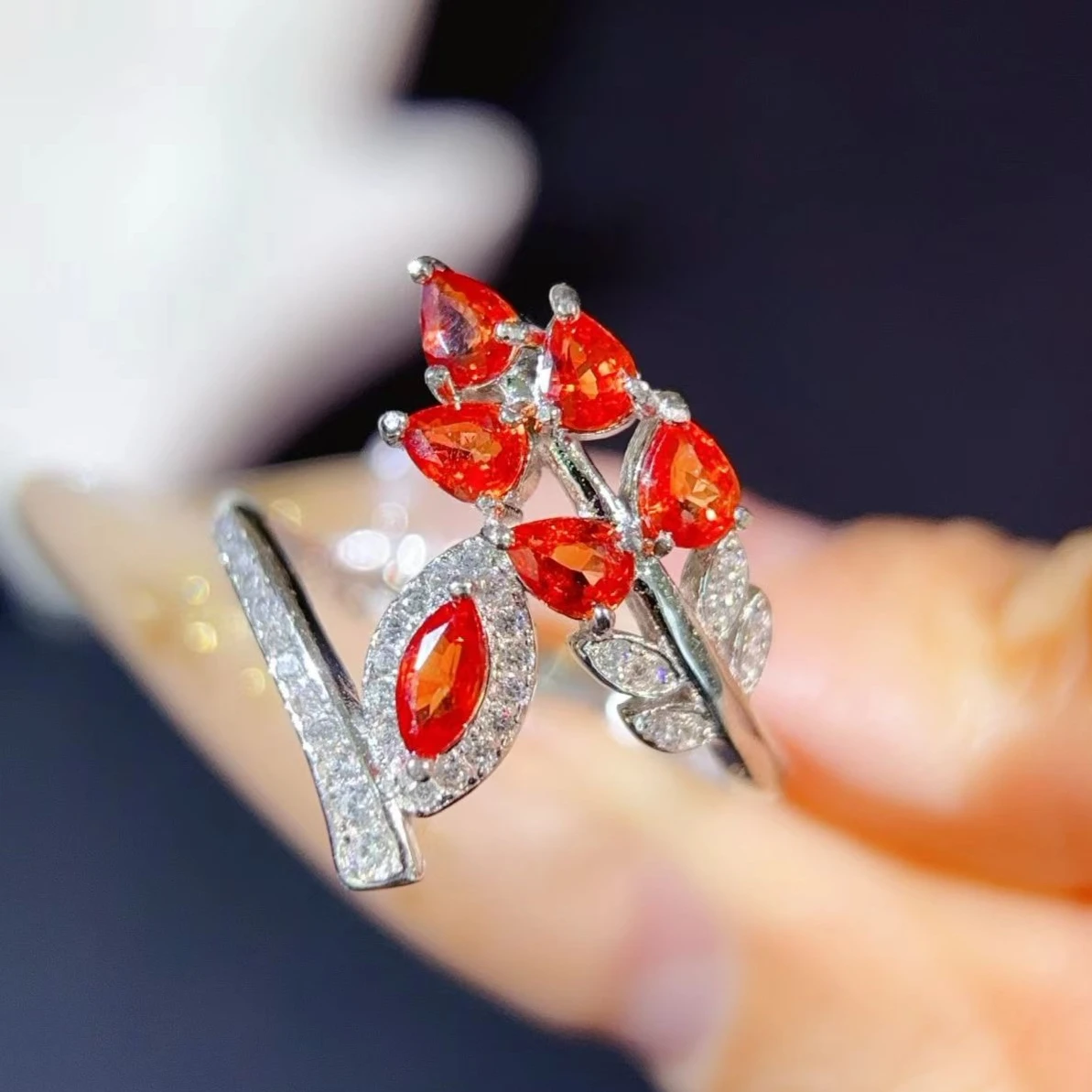 Certified Natural Red Sapphire Ring 925 Silver, Unique Leaf Design Gemstone Ring for Women Fine Jewelry with Gift Box