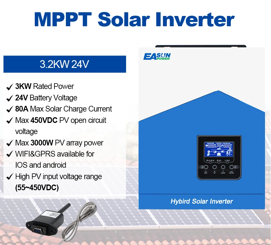 Easun 7000w 4200w 3200w 2200w 12v 24v 48v MPPT Hybrid Off Grid Pure Sine Wave 80a 110a 230v 50/60hz Solar Inverter Charger for EU UA AU Overseas warehouse