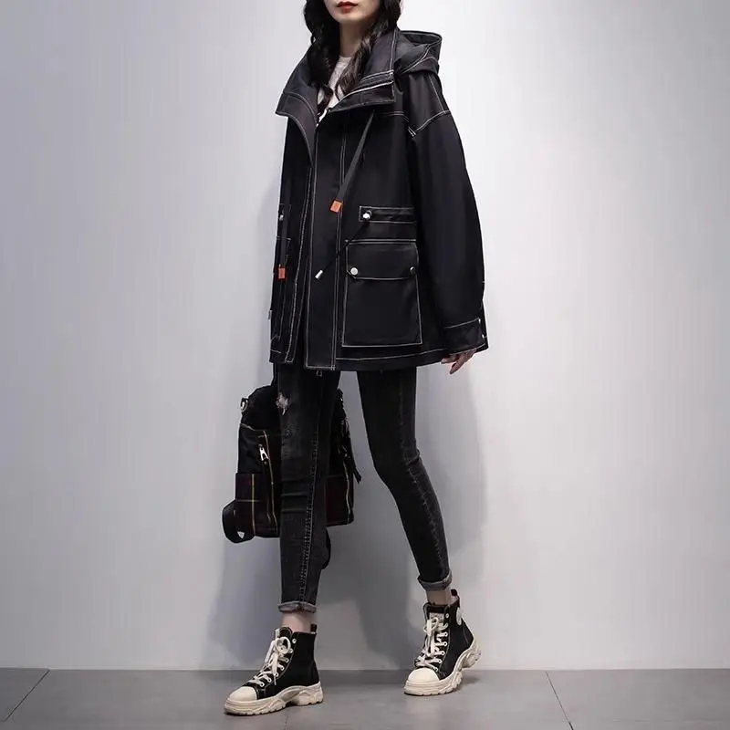 2026 Spring and Autumn New Fashion Women's Windbreaker Jacket Loose Hooded Commuter Work Jacket