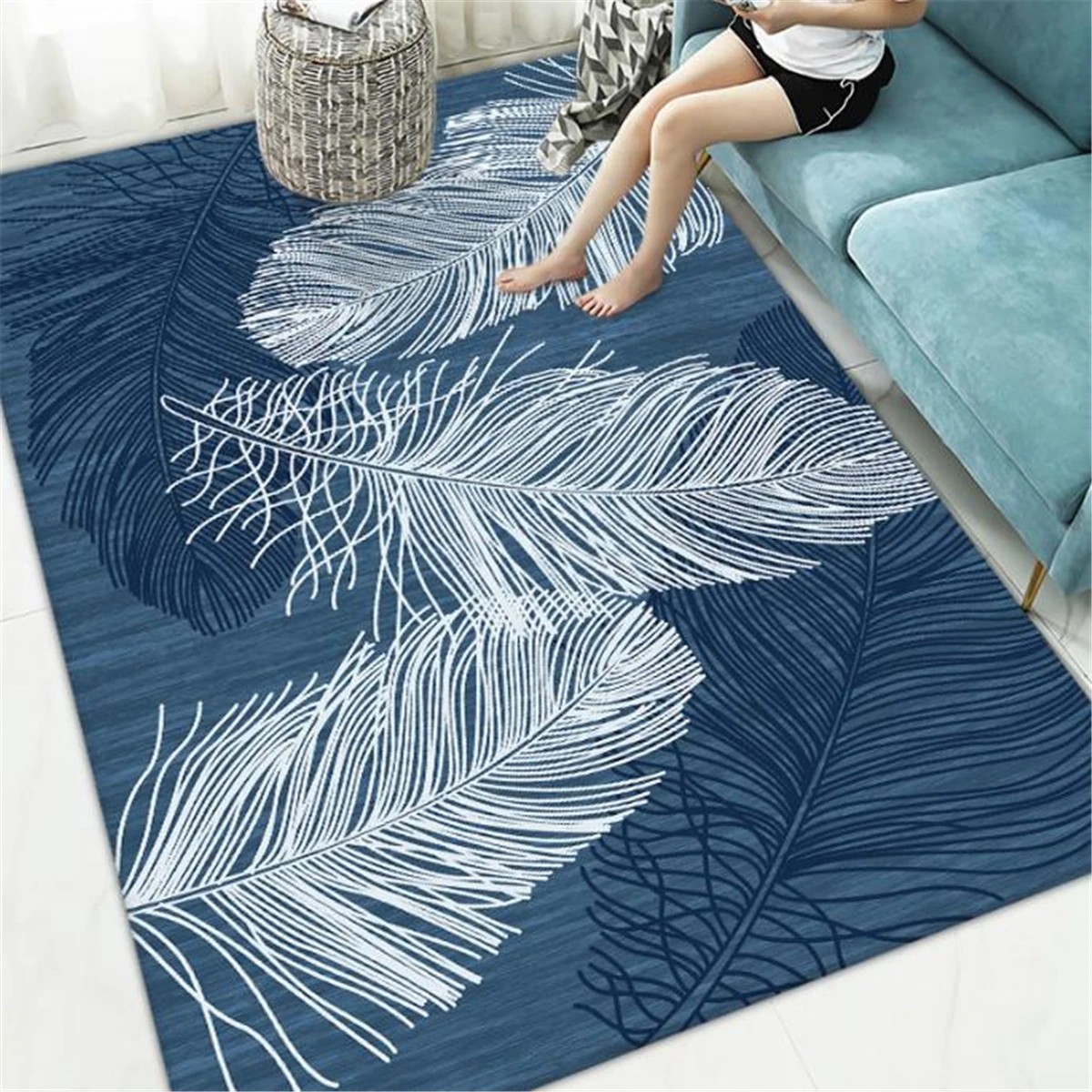 Vintage print carpet living room end table mat abstract feather full floor mat cross-border  Bed blanket feather carpet