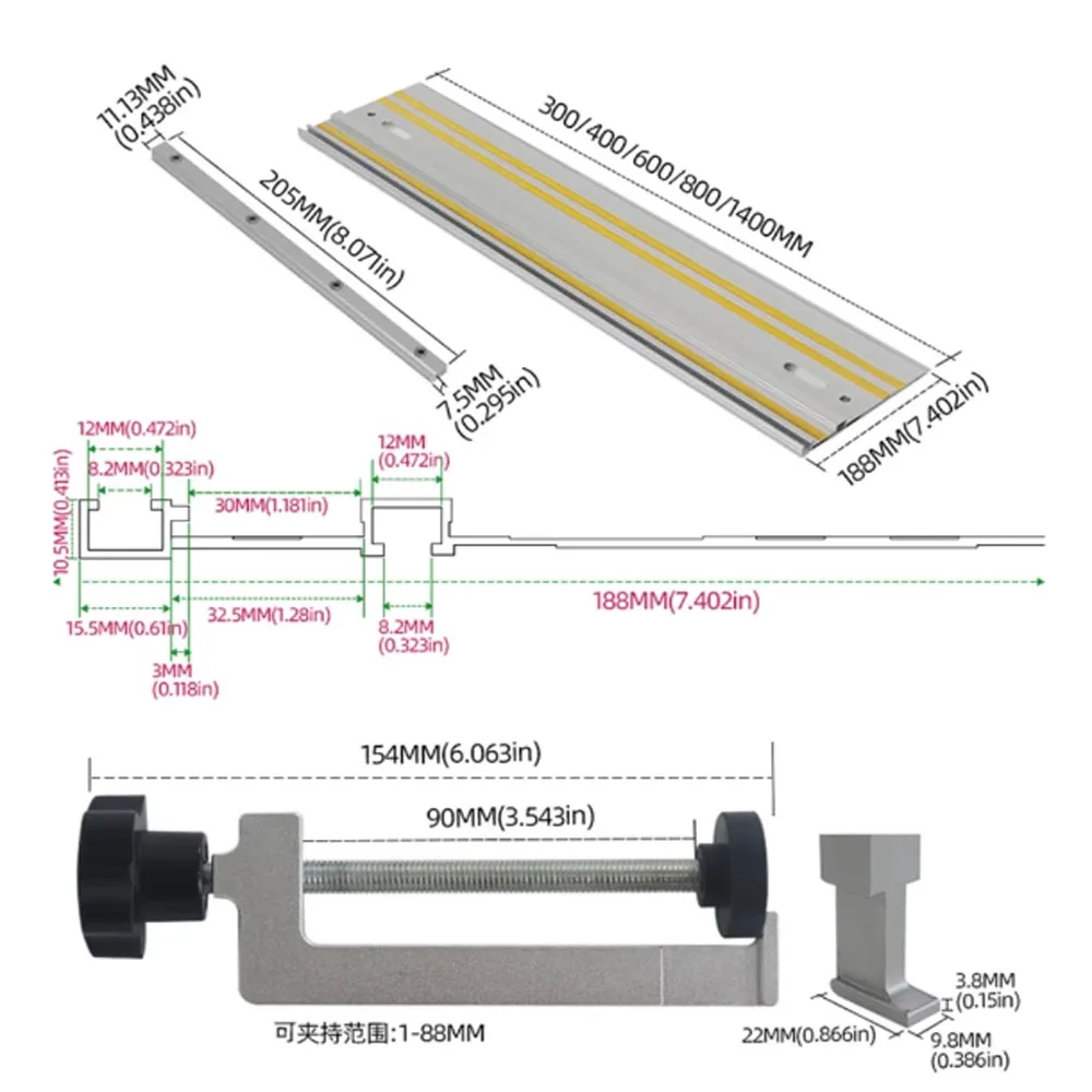 Riel de guía de pista de sierra Circular, herramienta de carpintería de aluminio extruido, de 800mm y 1400mm, 1 piezas