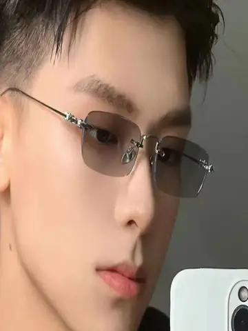 Photochromic Anti-blue Glasses Frameless Temperament Flat Lens Burst Glasses Men Sunglasses