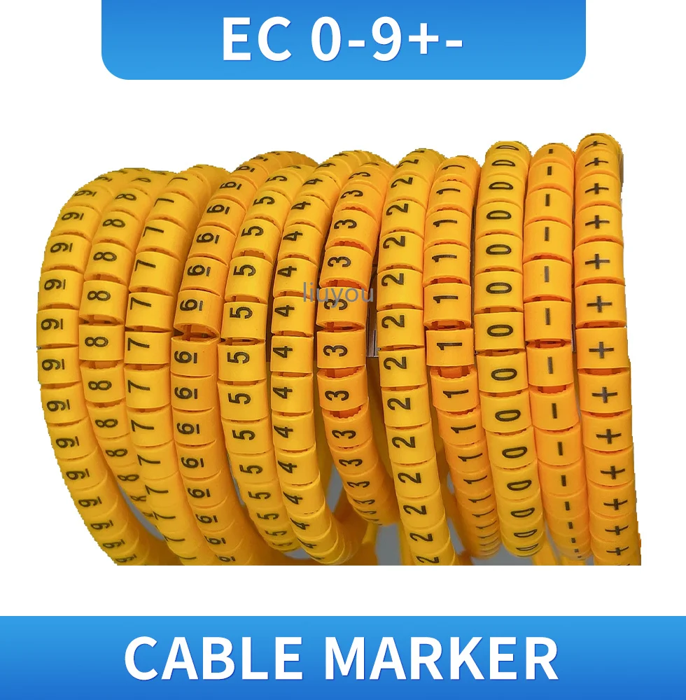 EC-0 Cable Markers Letter 0 to 9 + - X 600PCS (Each50pcs ) for wire diameter 1.5sq .mm~ 3.0 sq.mm Cable Wire Markers