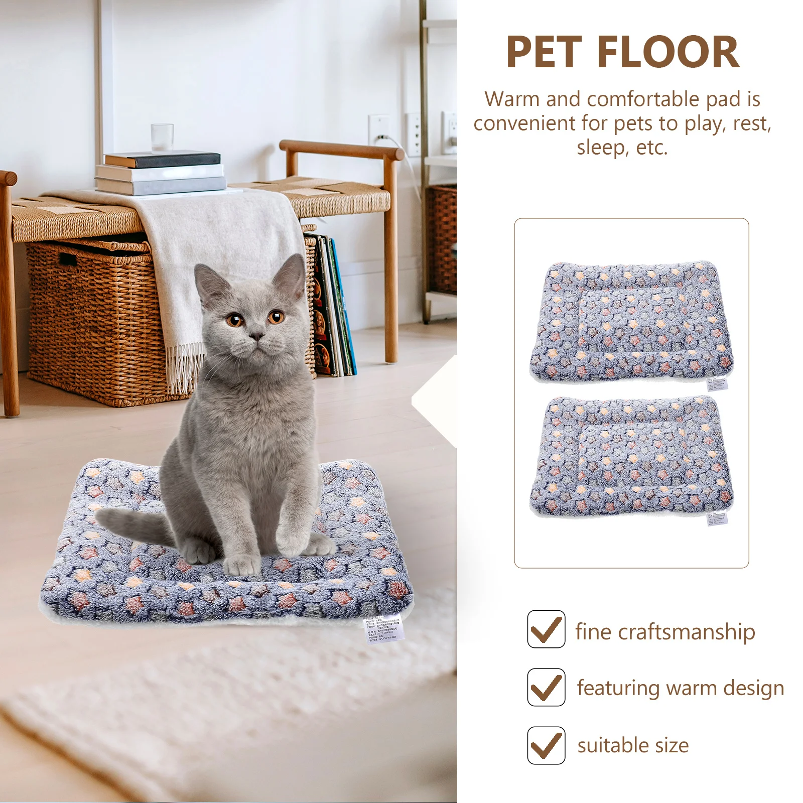 2 Pcs Pet Mat Floor Pad Indoor Cat Cushions Dog Sleeping Warm Blanket Winter Supplies Soft Comfortable Pet House