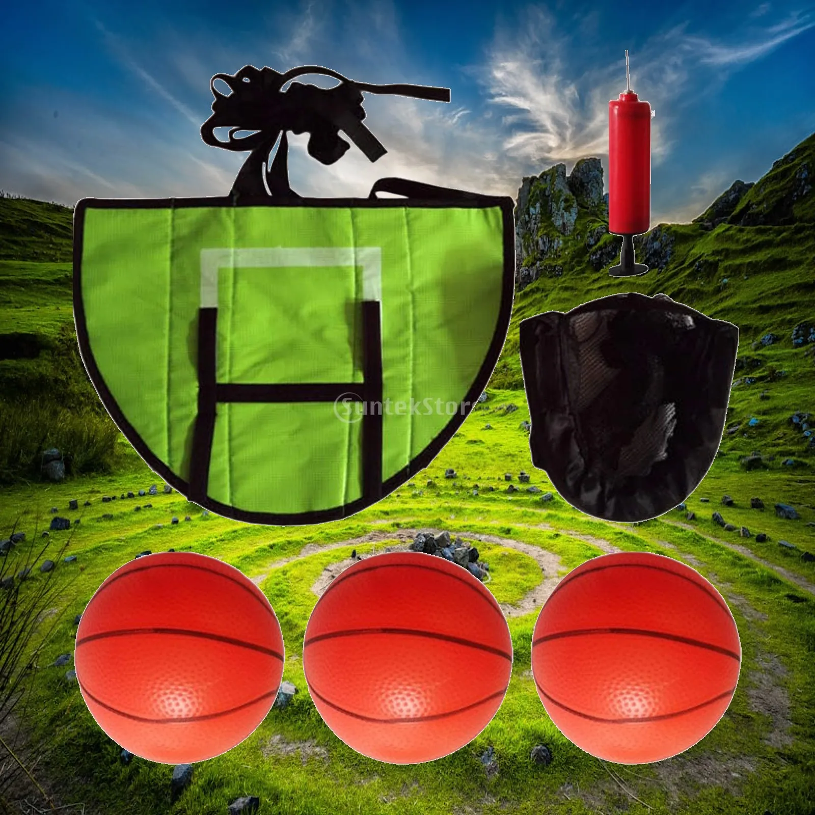 

Trampoline basketball hoop with safety net for children and adults