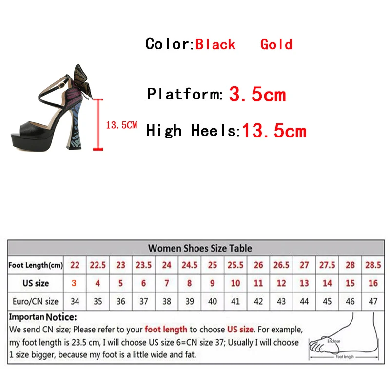 Liyke Summer 13.5CM Super High Heels Platform Sandals Women Fashion Big Butterfly Cover Strap Peep Toe Wedding Banquet Shoes