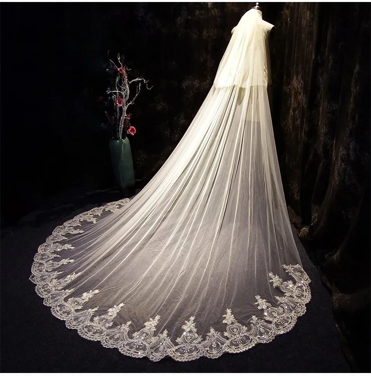 

New Arrival White Ivory 2 layers Wedding Veils Long Lace Edge Bridal Veil Wedding Accessories Bride Veu Wedding Veil