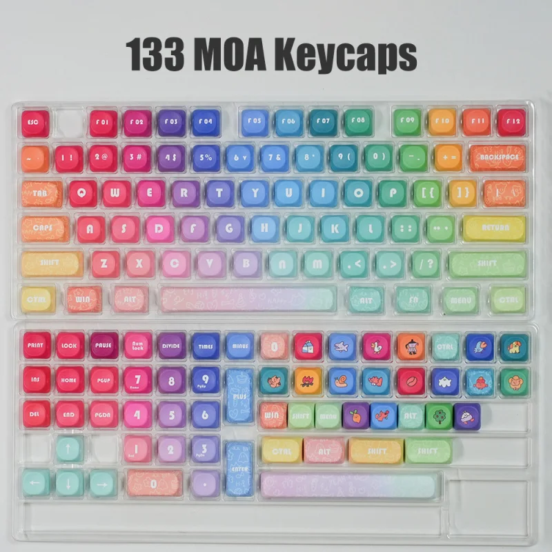 Gradient Rainbow PBT Keycaps Set,133 Keys Custom MOA Profile Key Cap Set For Mechanical Keyboard with MX Switches 60% 65% 75%