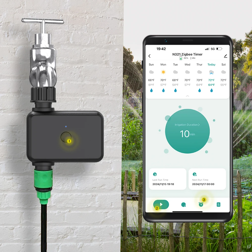 Zigbee Smart Garden Water Timer Scheduled Cyclic Watering Modes Voice Control Irrigation Requires Zigbee Gateway (NOT included)