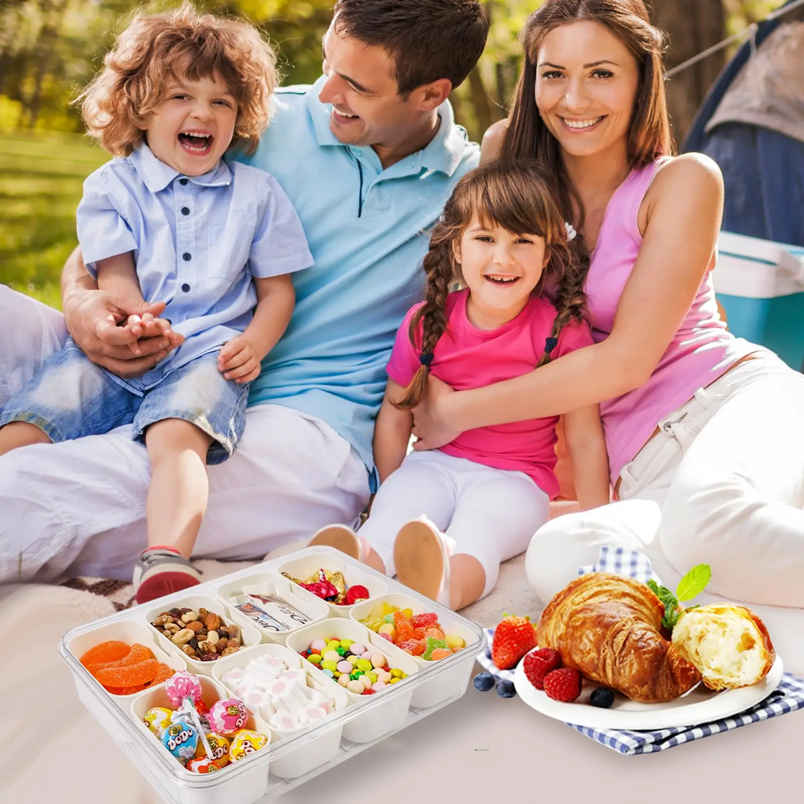 Snackle Box Container Lid With 8 Compartment Portable Divided Serving Tray with Lid for Sweets Vegetables Biscuits Nuts