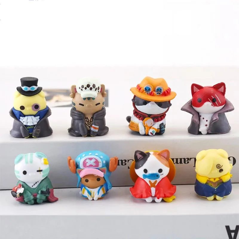 Ensemble de figurines miniatures One Piece Kawaii, Luffy Zoro Ace Law Chopper, collection de jouets en PVC, personnages de dessins animés, ornements de voiture, cadeaux