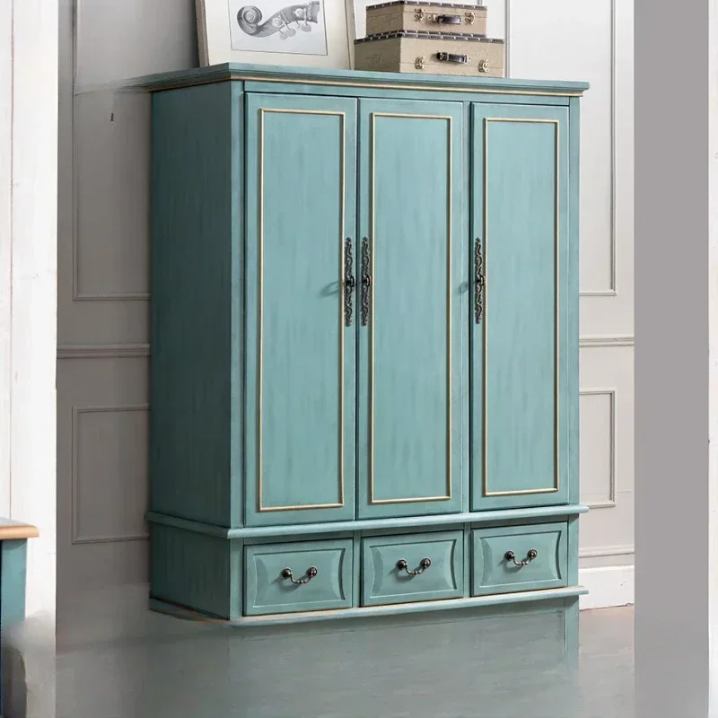 

Шкаф для спальни в ретро-стиле с эффектом состаривания, с тремя дверцами и тремя ящиками для хранения