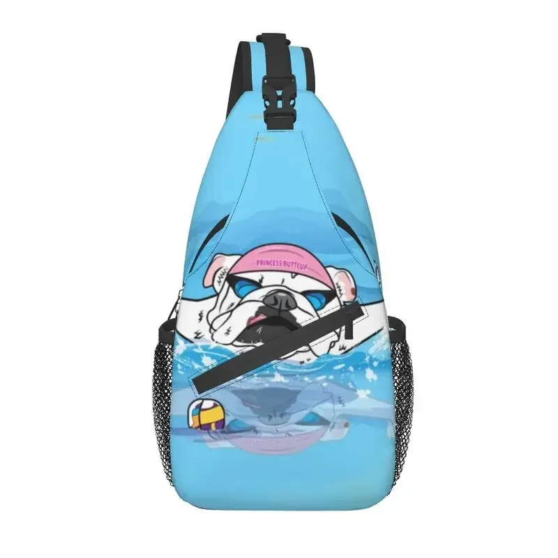 Funny English Bulldog Swimming Sling Crossbody Chest Bag Men Casual British Pet Dog Lover Shoulder Backpack for Hiking