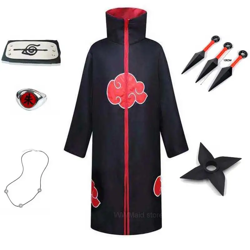 Child Adult Akatsuki Cloak Cosplay Costume Headband Ring Anime Uchiha Robe Clothes Halloween Costume