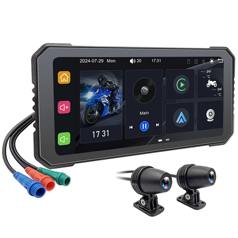 AC57-6.25 Inch Motorcycle DVR Wireless Carplay For Android Auto GPS Navigation Monitor Bluetooth Waterproof Touchscreen