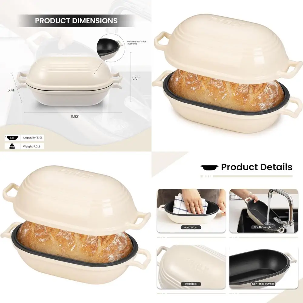 

9 x 5.5 Oval Cast Iron Dutch Oven with Lid for Sourdough Bread and Meatloaf Baking