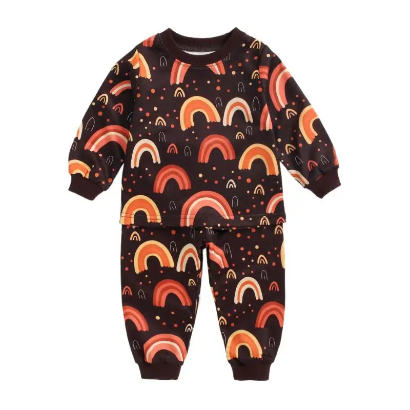 MiniAinis Autumn Winter New Baby Girls Rainbow Pajamas Boys Halloween Leisure Wear Clothing Set Children Cartoon O-neck Clothes