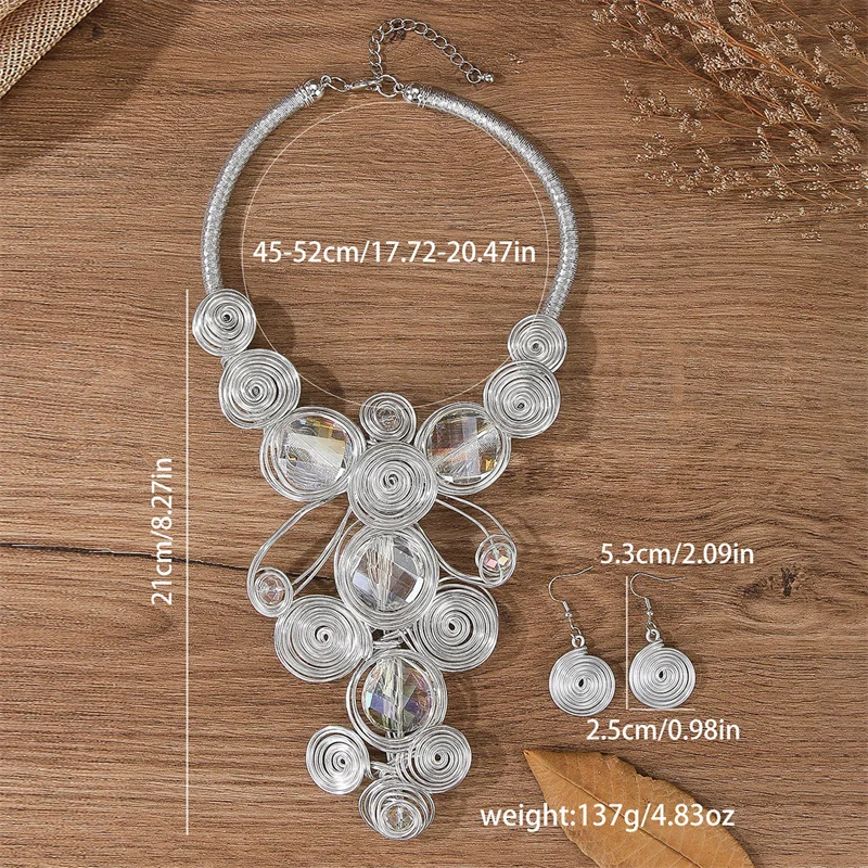 

Exaggerate Aluminium Flower Colorful Jewelry Set for Women African Bridal Necklace Earrings Set Party Jewellery Gifts