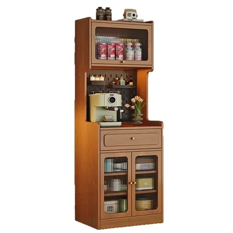 Solid wood dining side cabinet, hole board, retro narrow tea cabinet