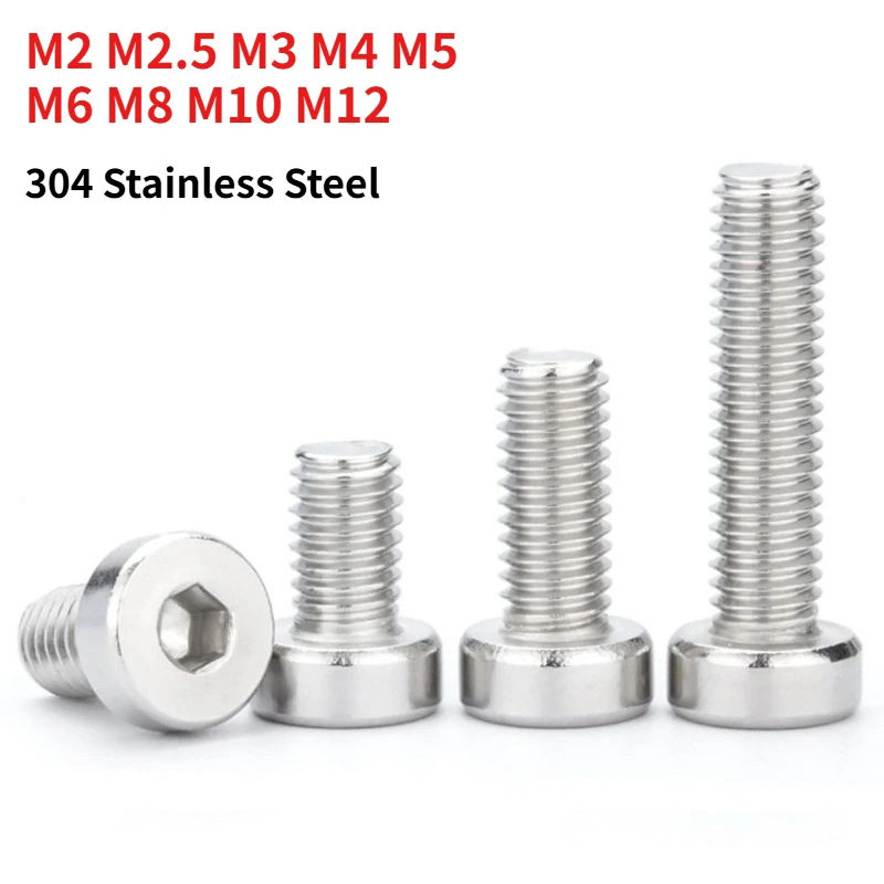 M2 M2.5 M3 M4 M5 M6 M8 M10 M12  DIN 7984 Low-Profile Hex Socket Cap Head Screw, 304 Stainless Steel A2-70 Thin-Head Allen Bolt