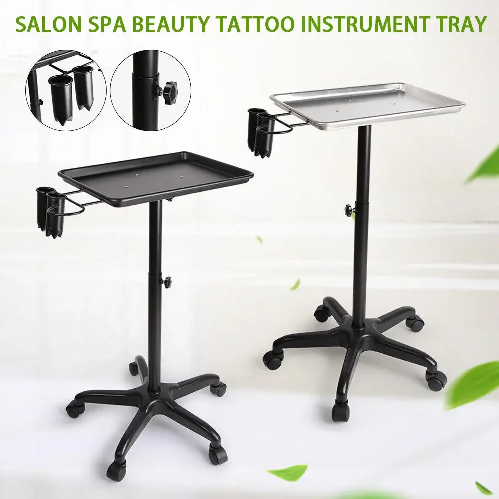Beauty Salon Spa Tattoo Rolling Trolley Mobile Equipment Hairdressing Tool Cart Service Instrument Tray Black/Silver