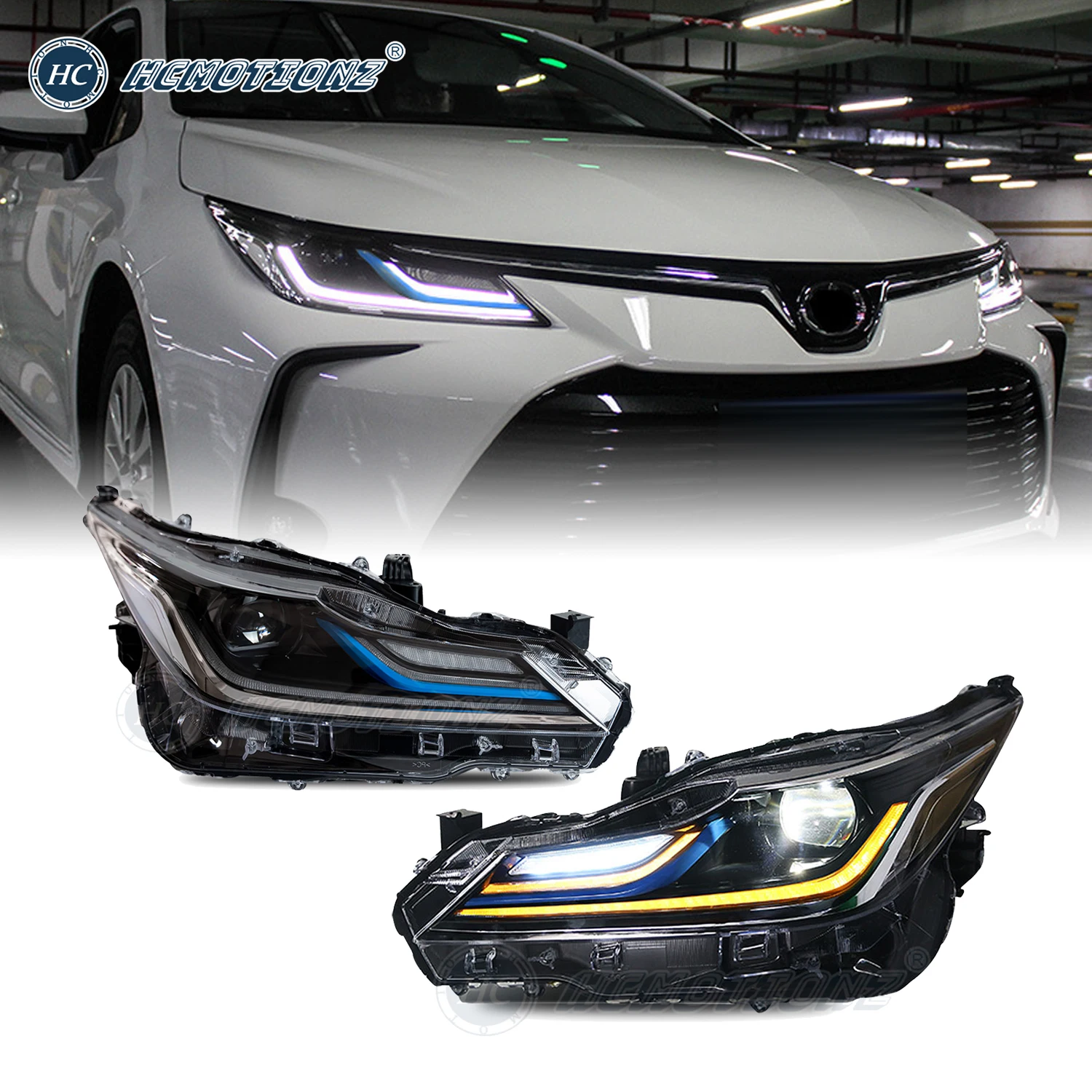 HCMOTIONZ Front Lamps for Toyota Corolla Middel East Version 2019-2022 LED Headlights Assembly Car Lighting System DRL Animation